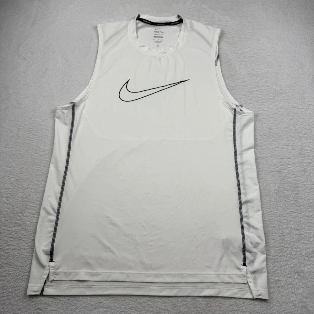 Nike Pro Dri-FIT Tank Top Mens Large White Slim Fit Sleeveless DD1977-100